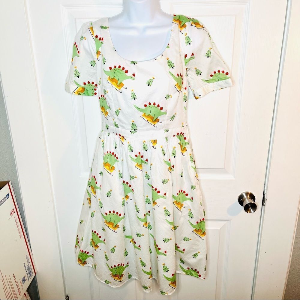 ModCloth White Midi Dress with Green and Yellow Floral Print